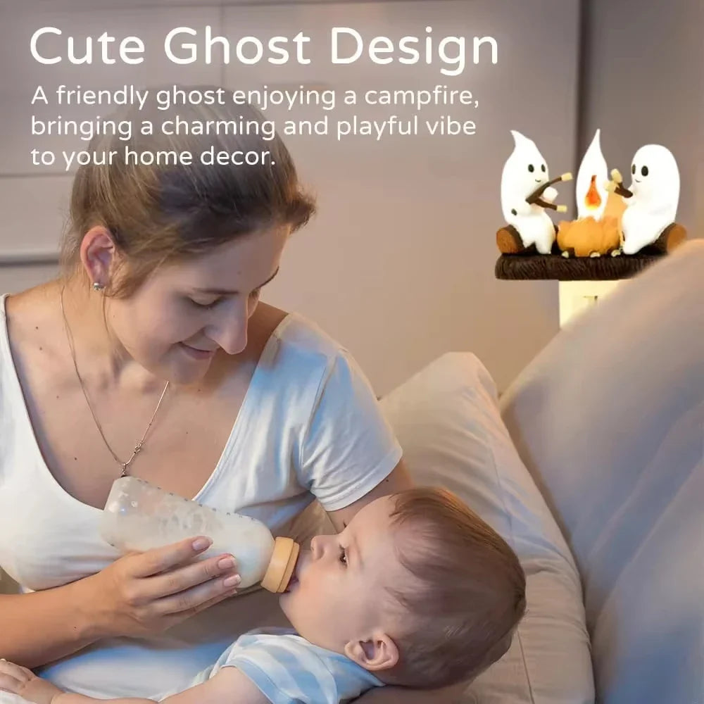 Ghost Campfire Flickering Night Light Halloween Decor LED Flame Effect Spooky Indoor/Outdoor Ambient Lighting USB Powered