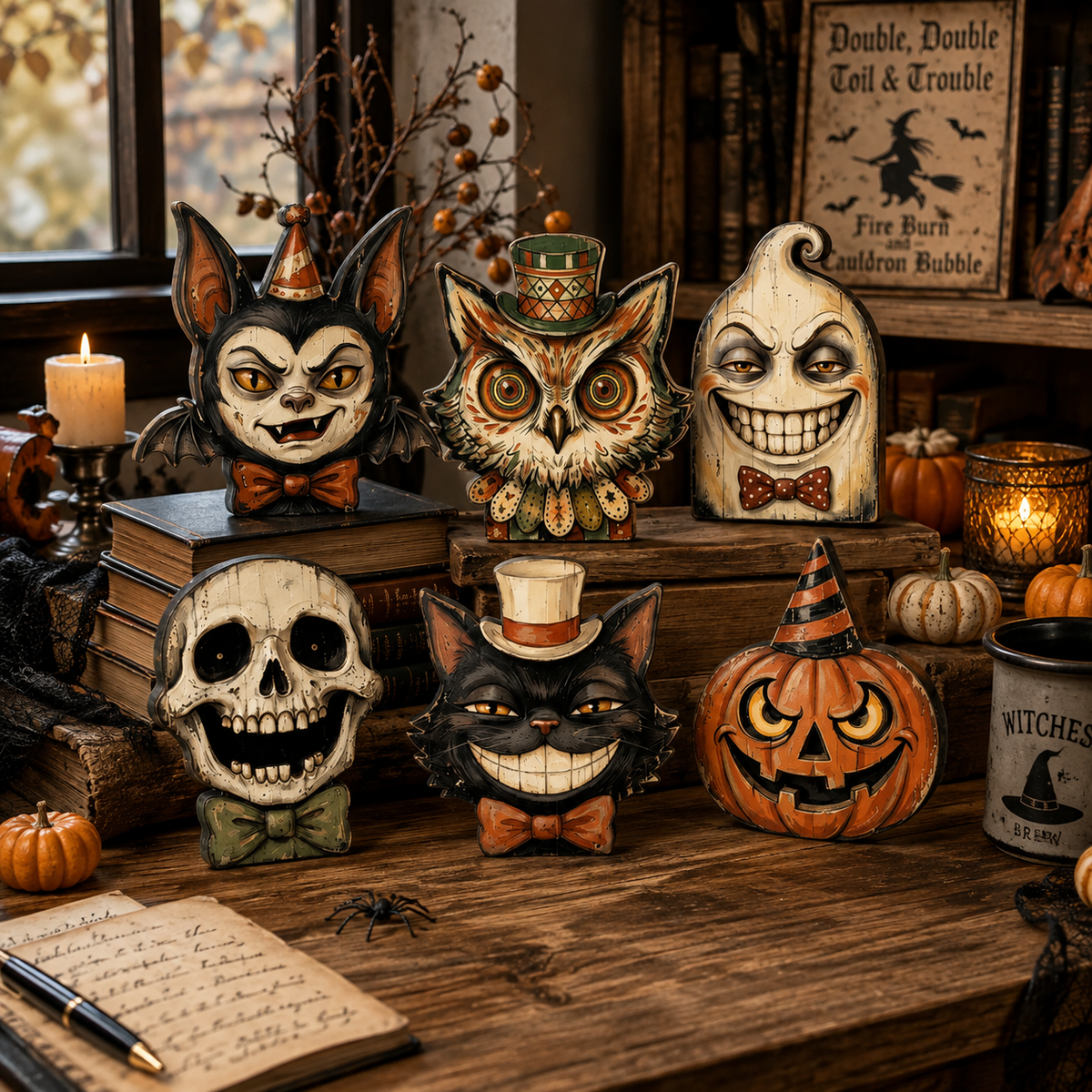 Vintage Halloween Character Wooden Tabletop Decor