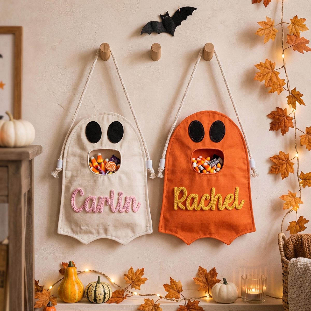 Personalized Feed The Ghost Halloween Yarn Embroidery Candy Bag